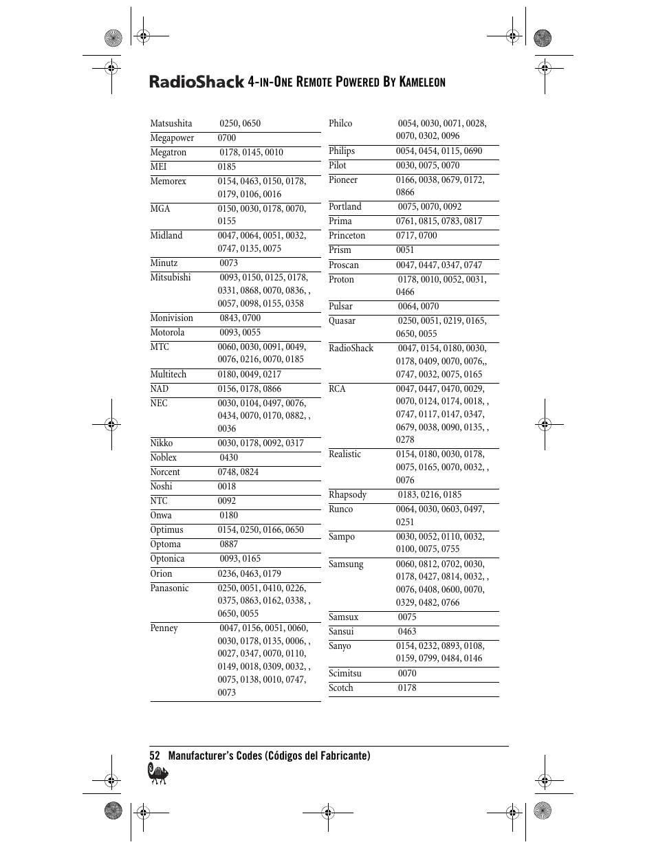 Radio Shack Kameleon 4-in-One User Manual | Page 52 / 58