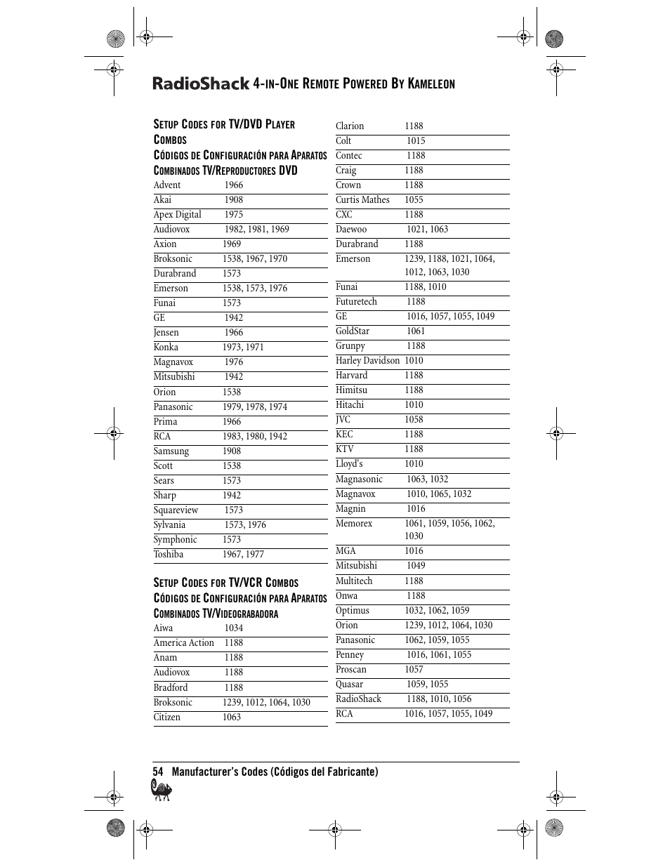 Radio Shack Kameleon 4-in-One User Manual | Page 54 / 58