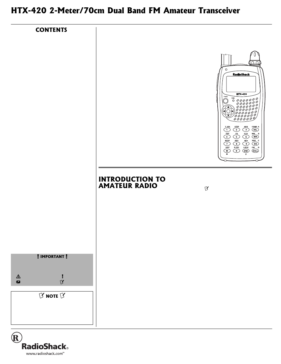 Radio Shack HTX-420 User Manual | 11 pages