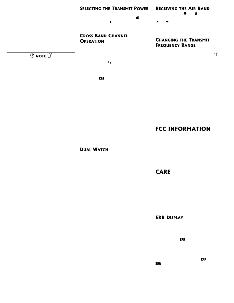 Fcc information care, Err display | Radio Shack HTX-420 User Manual | Page 10 / 11