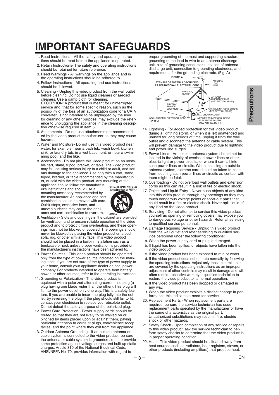 Important safeguards, Precautions | Radio Shack DVD / VCR User Manual | Page 3 / 28