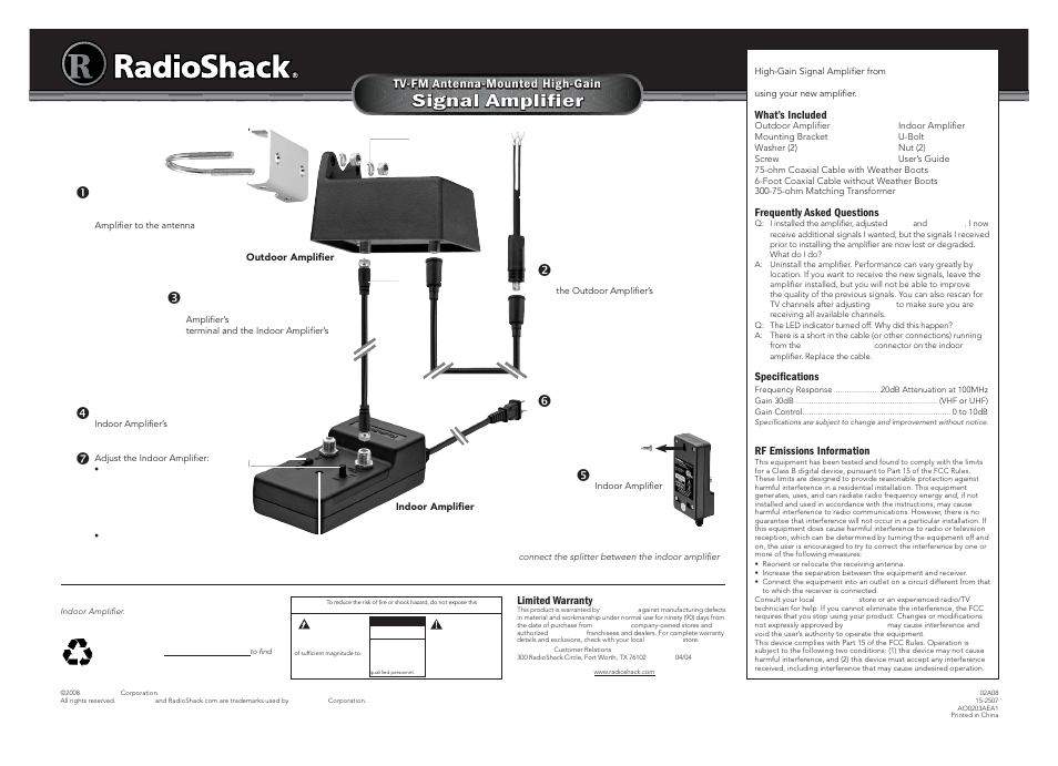 Radio Shack 15-2507 User Manual | 1 page