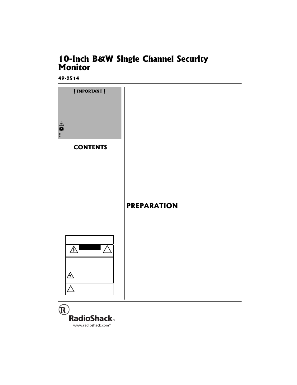 Radio Shack 49-2514 User Manual | 8 pages