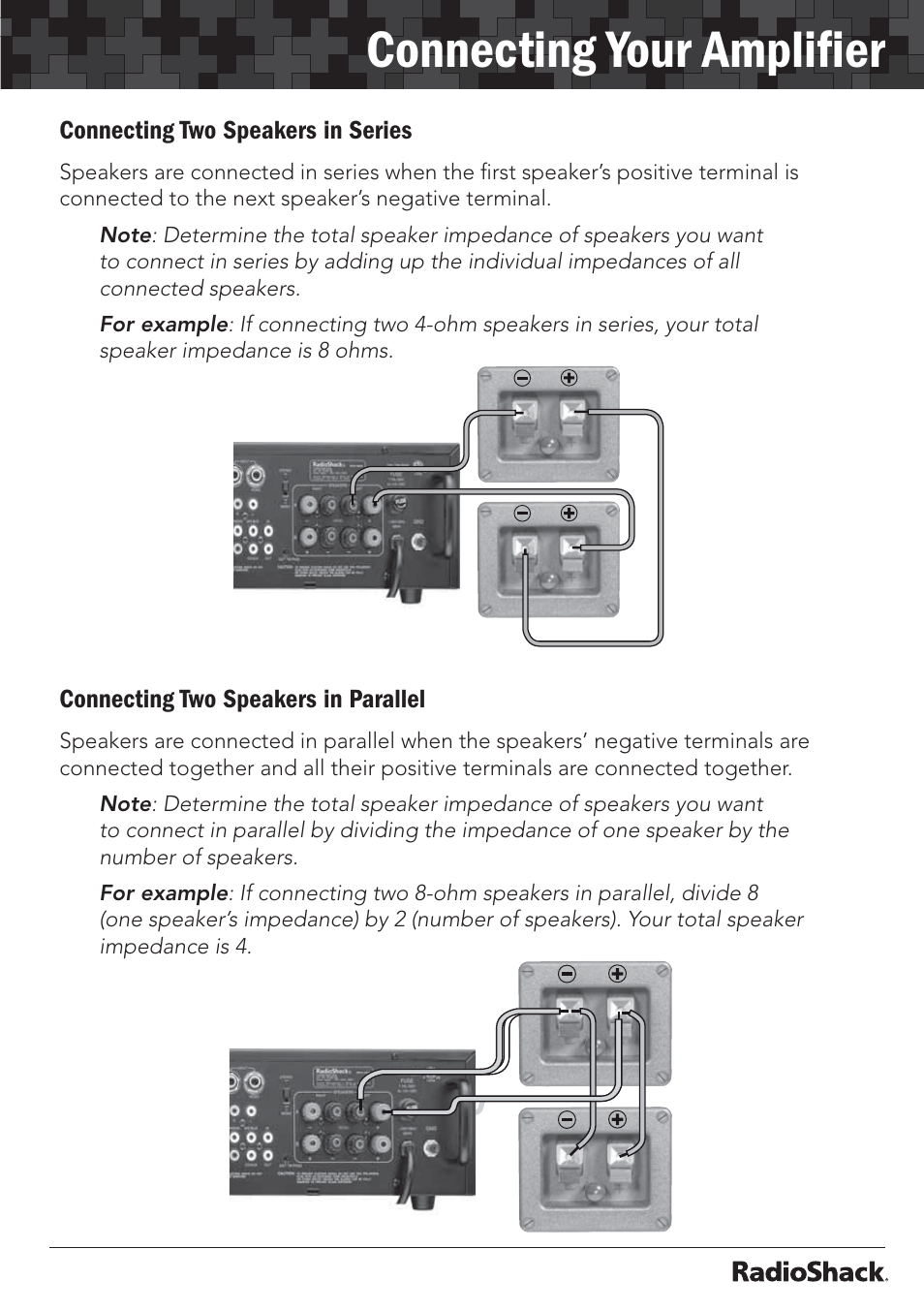Connecting your ampliﬁer | Radio Shack 32-2055 User Manual | Page 15 / 24