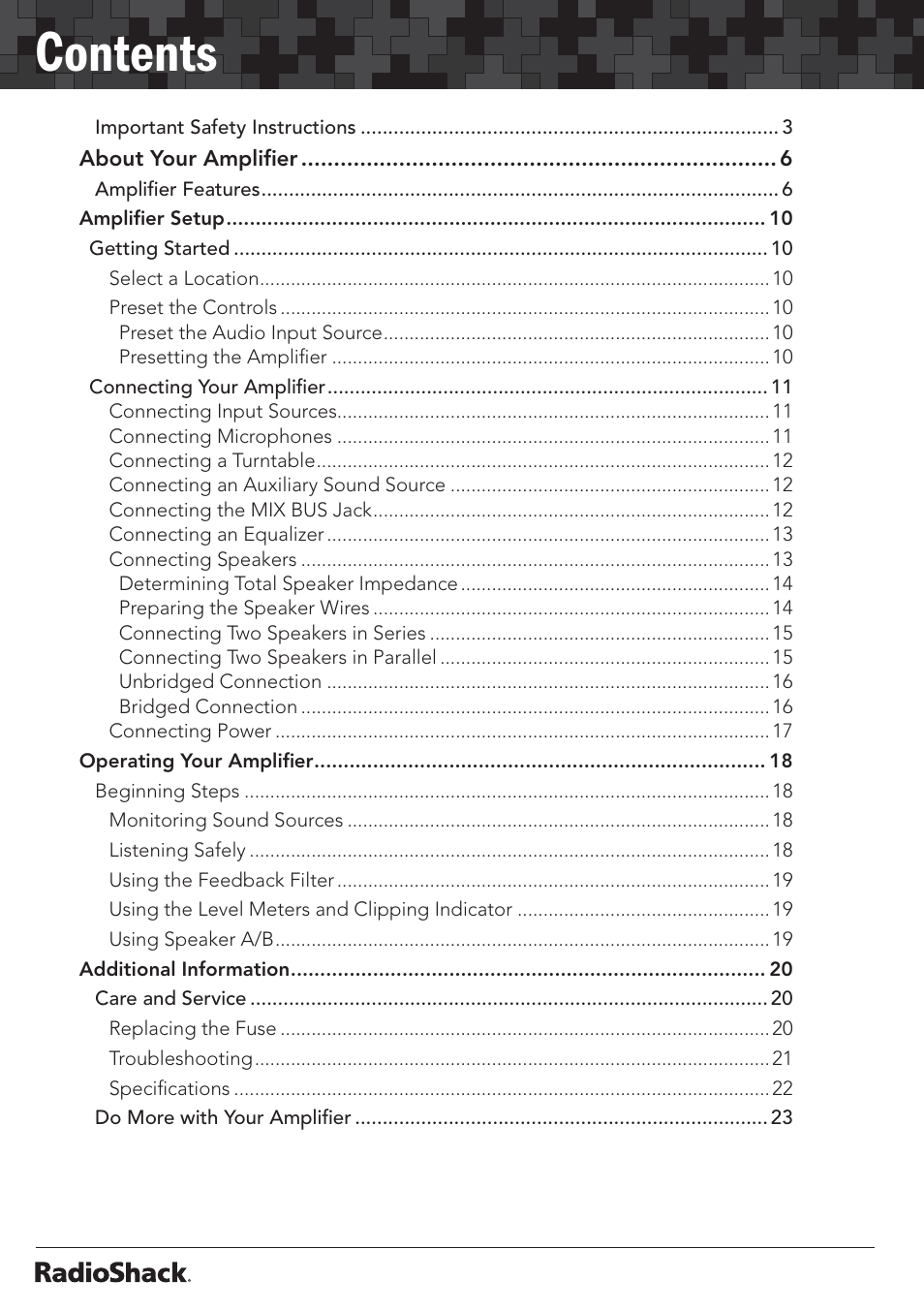 Ontents | Radio Shack 32-2055 User Manual | Page 2 / 24