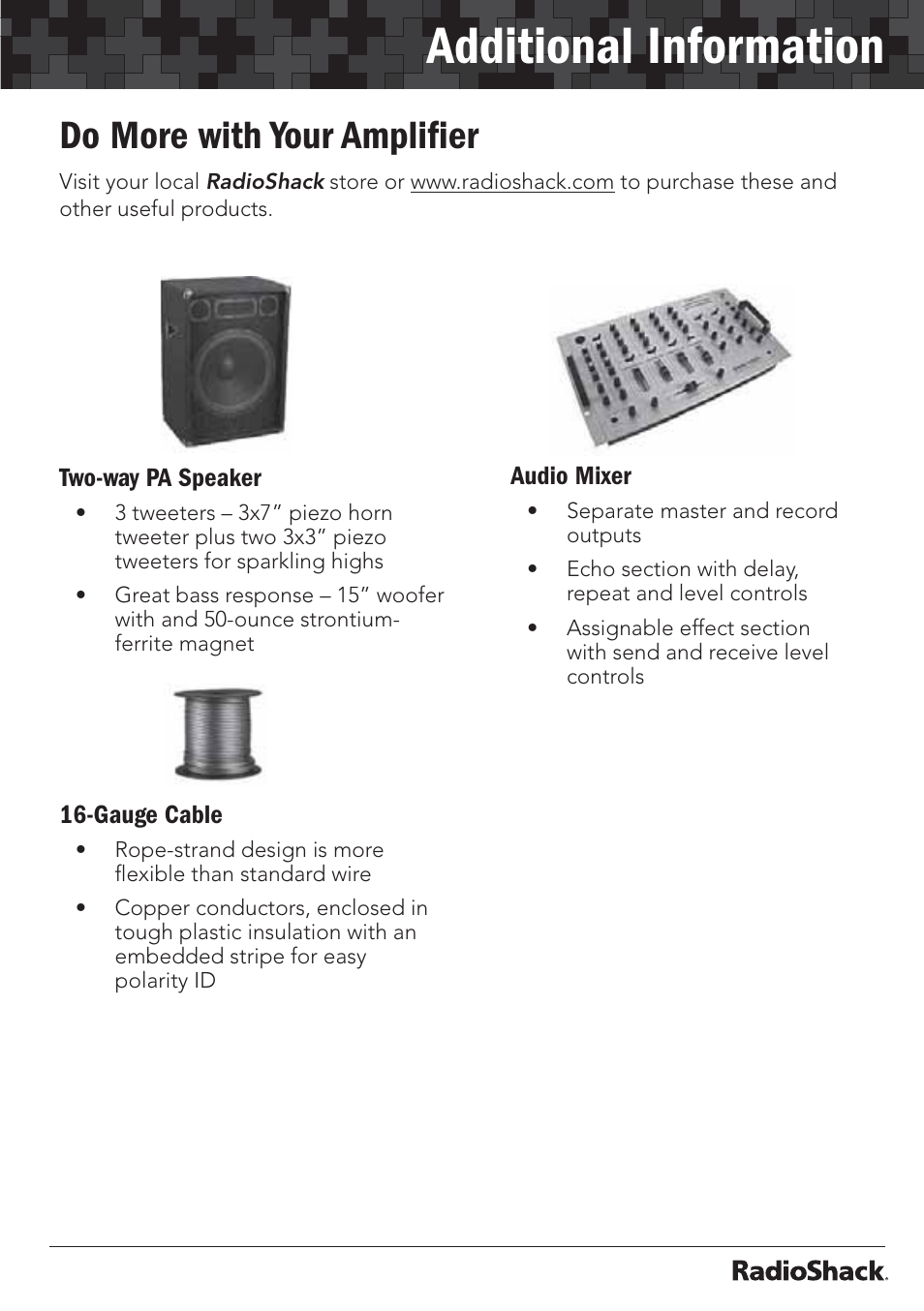 Additional information, Do more with your ampliﬁer | Radio Shack 32-2055 User Manual | Page 23 / 24