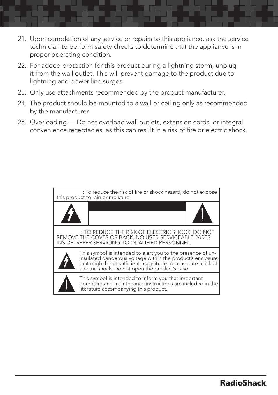 Caution | Radio Shack 32-2055 User Manual | Page 5 / 24