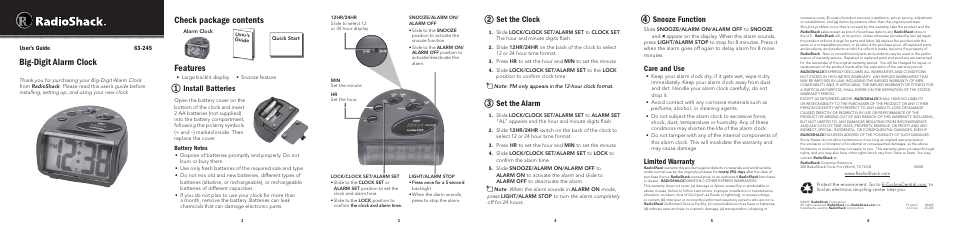 Radio Shack 63-245 User Manual | 1 page