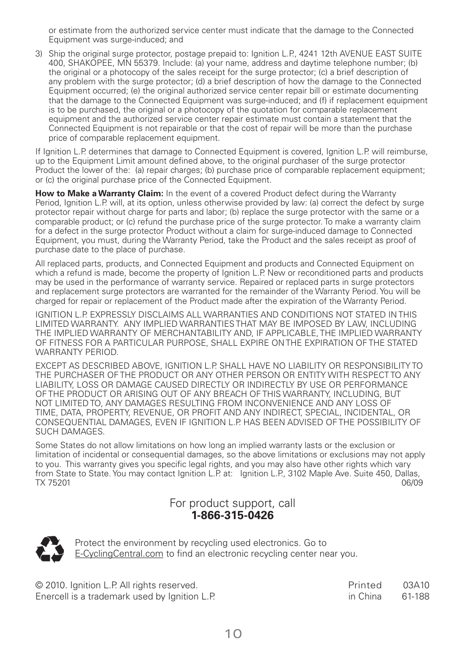 Radio Shack Enercell 61-188 User Manual | Page 10 / 10