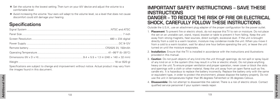 Specifications | Radio Shack Auvio 16-906 User Manual | Page 10 / 12