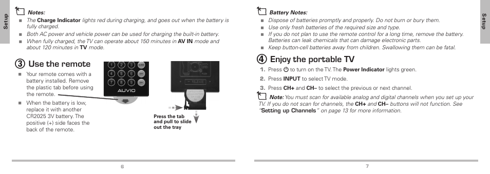 Enjoy the portable tv, Use the remote | Radio Shack Auvio 16-906 User Manual | Page 4 / 12