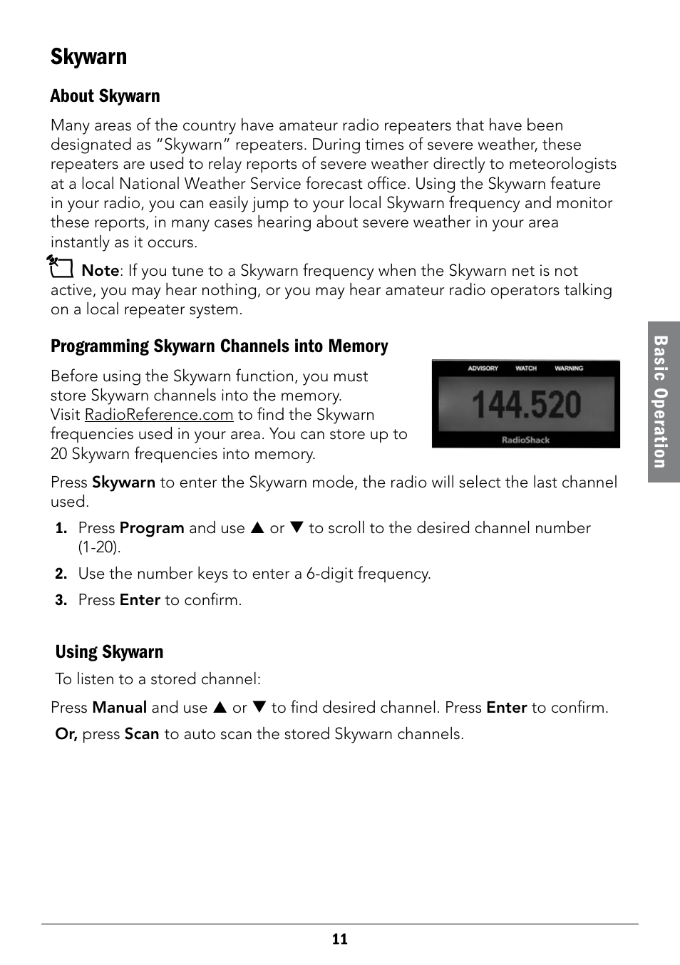 Skywarn | Radio Shack 12-519 User Manual | Page 11 / 24