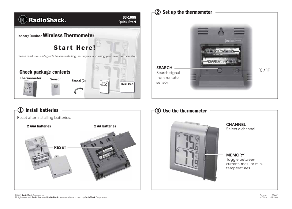 Radio Shack 63-1088 User Manual | 1 page