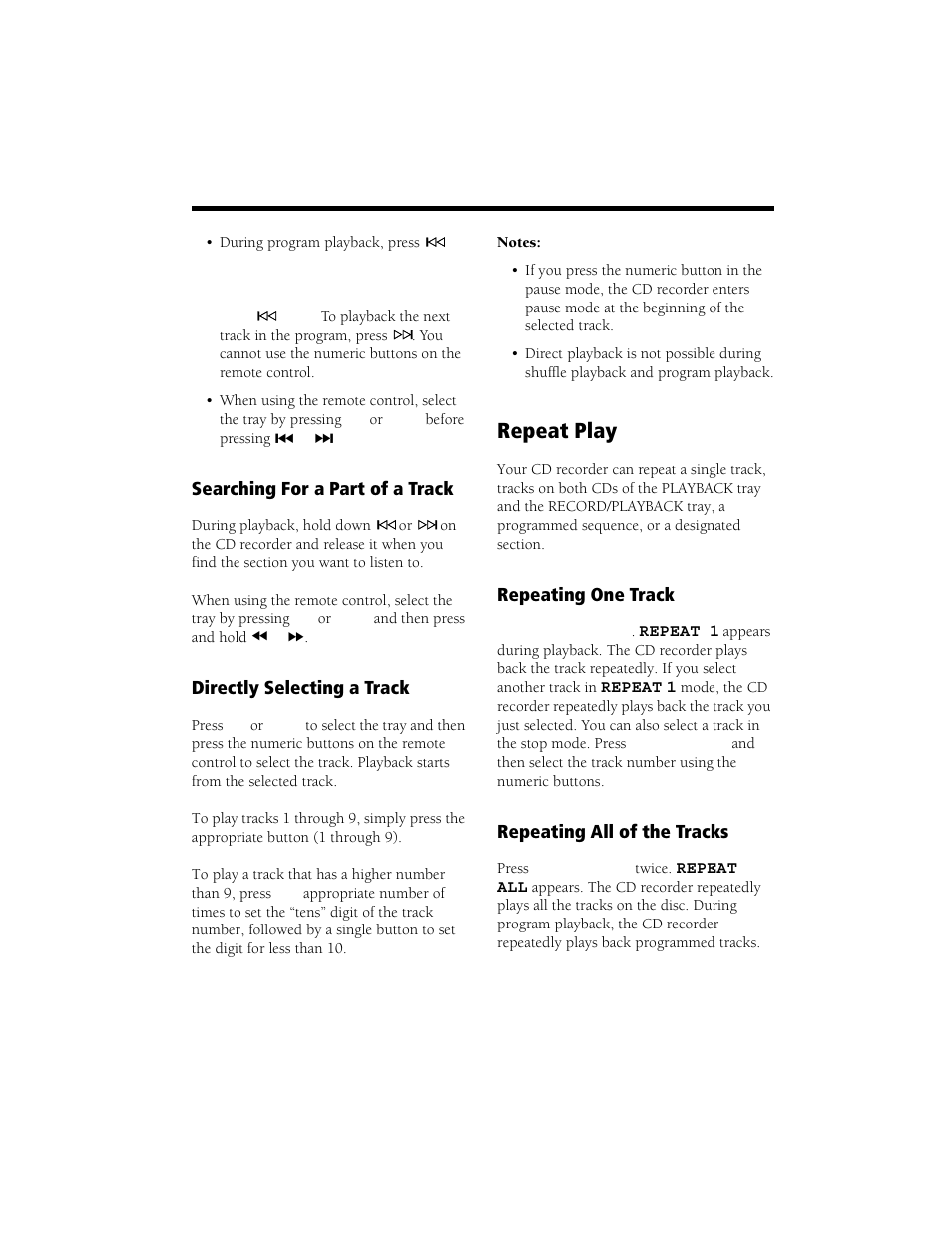 Repeat play, Repeating one track repeating all of the tracks | Radio Shack CD Player User Manual | Page 17 / 32