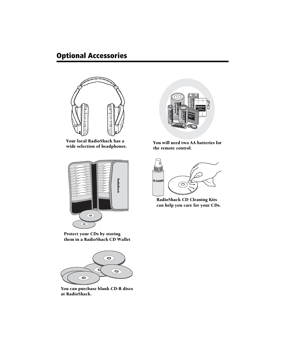 Optional accessories | Radio Shack CD Player User Manual | Page 31 / 32