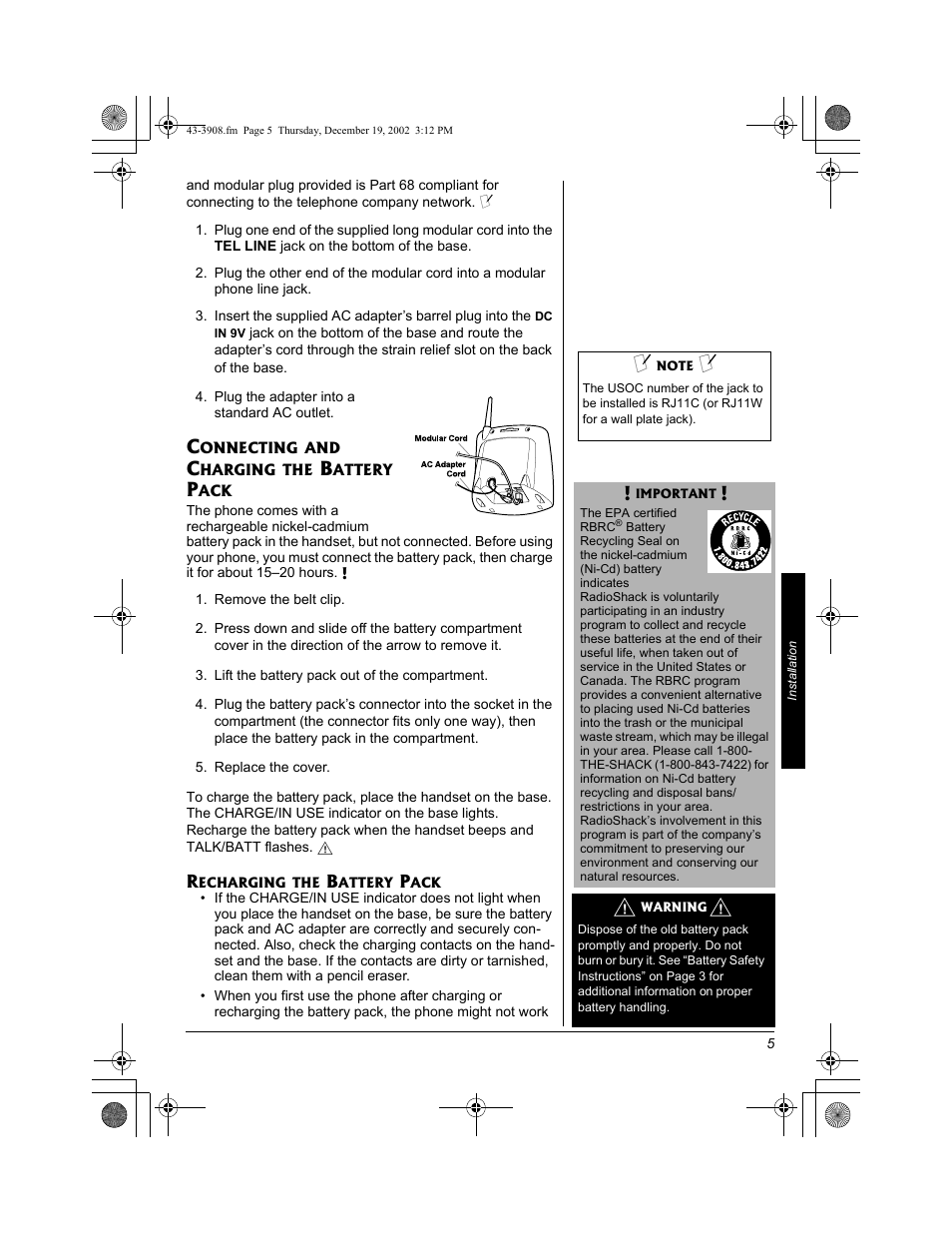 Radio Shack 43-3908 User Manual | Page 5 / 12