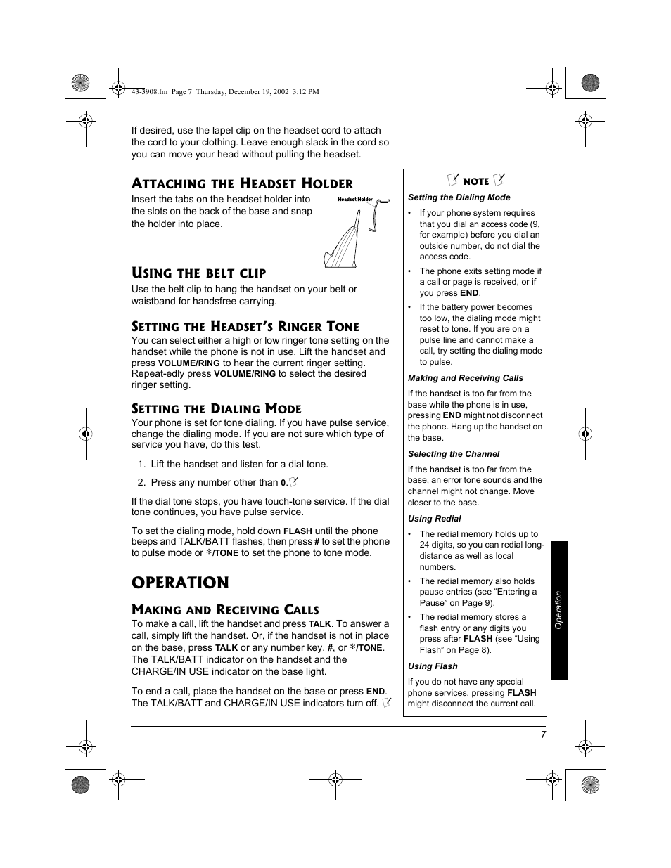 Operation | Radio Shack 43-3908 User Manual | Page 7 / 12