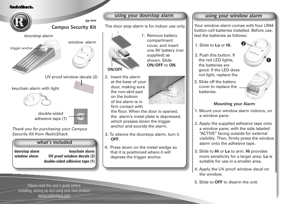 Radio Shack 49-1010 User Manual | 2 pages