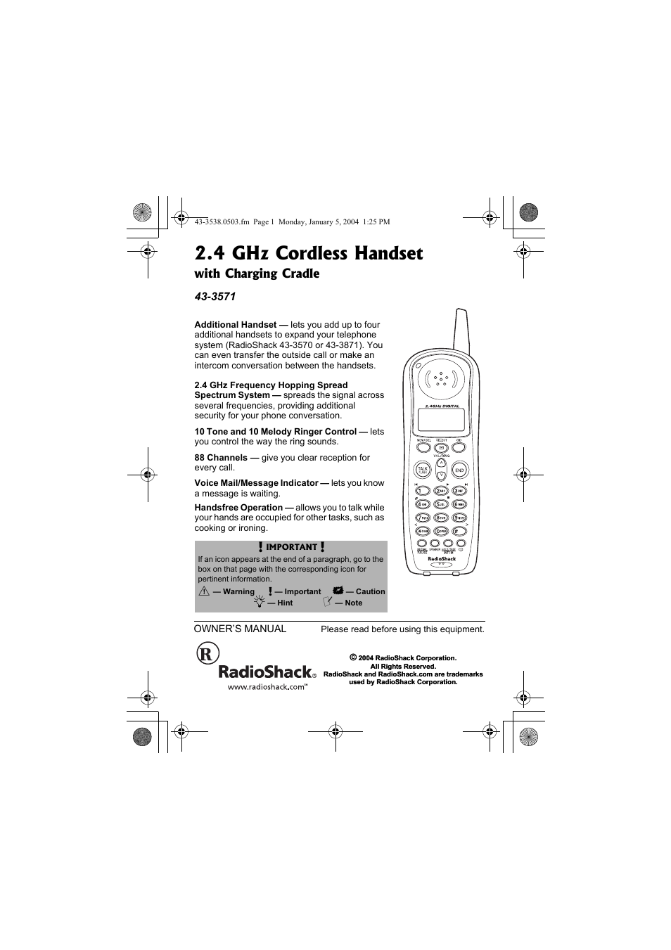 Radio Shack 43-3571 User Manual | 8 pages