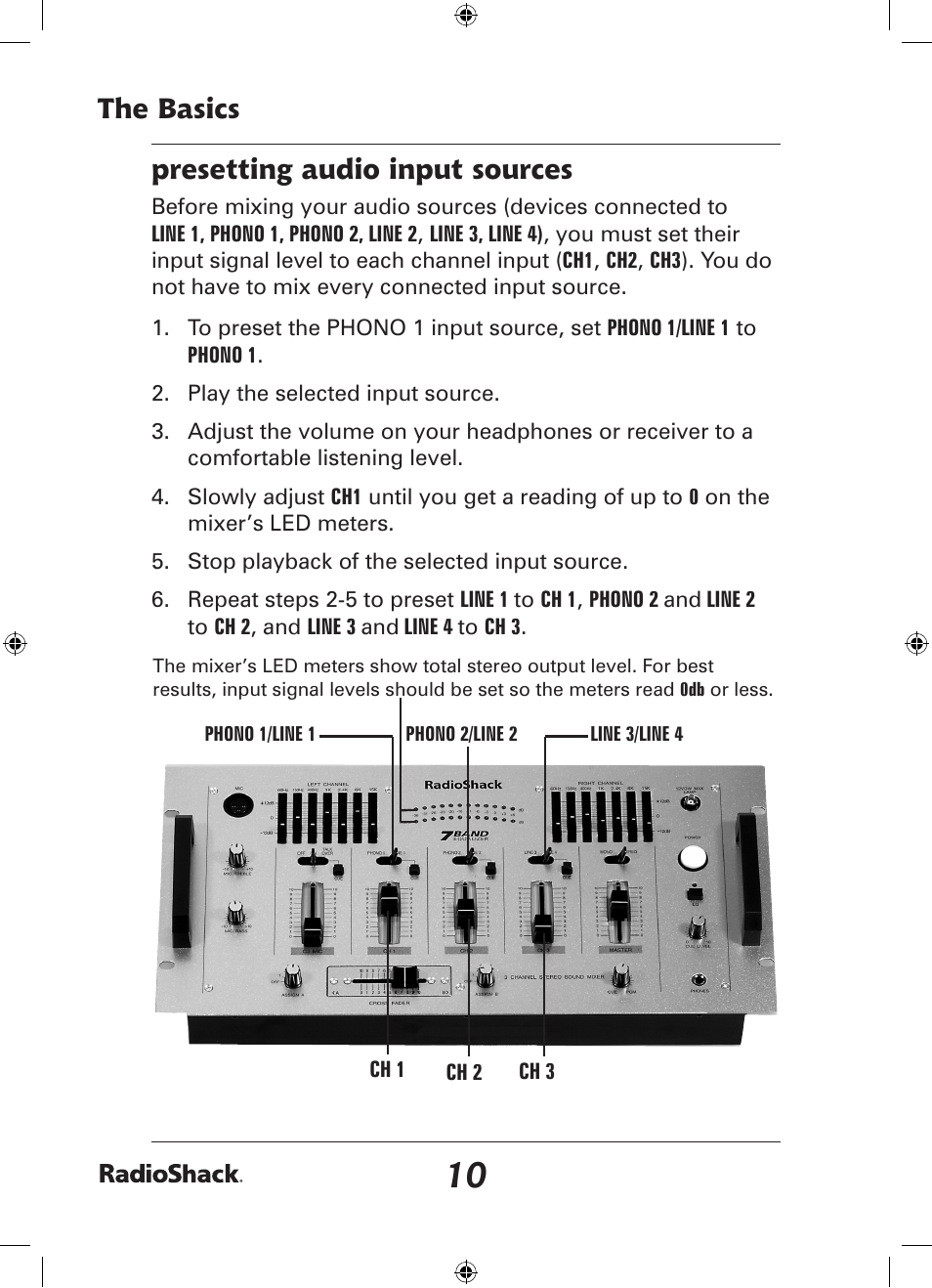 The basics presetting audio input sources | Radio Shack 32-2057 User Manual | Page 10 / 20