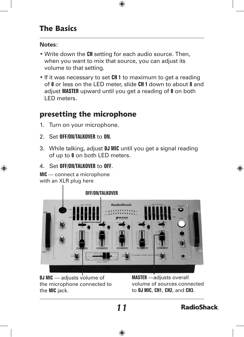 The basics, Presetting the microphone | Radio Shack 32-2057 User Manual | Page 11 / 20