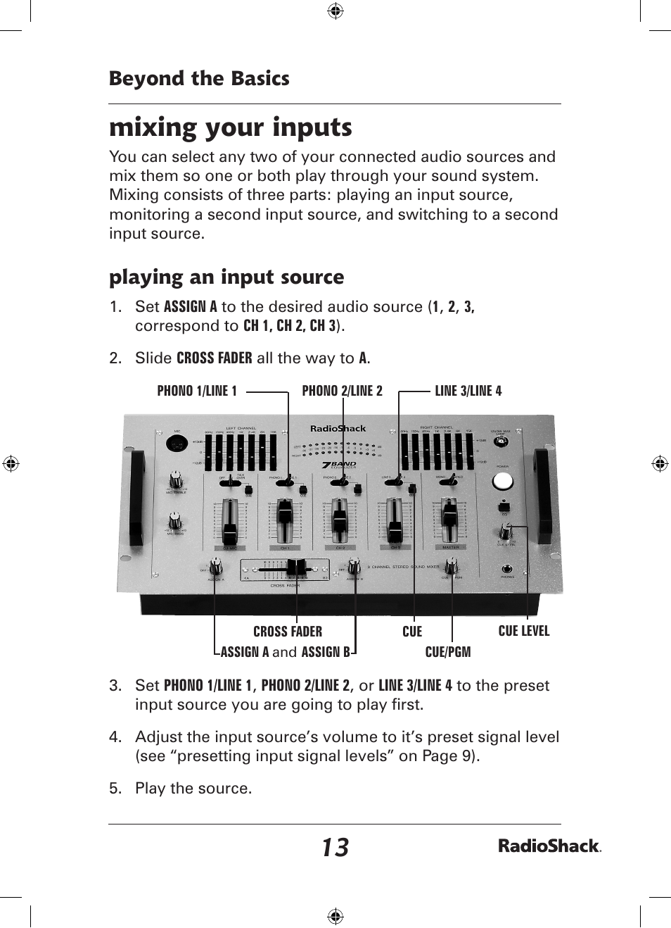 Mixing your inputs, Beyond the basics, Playing an input source | Radio Shack 32-2057 User Manual | Page 13 / 20