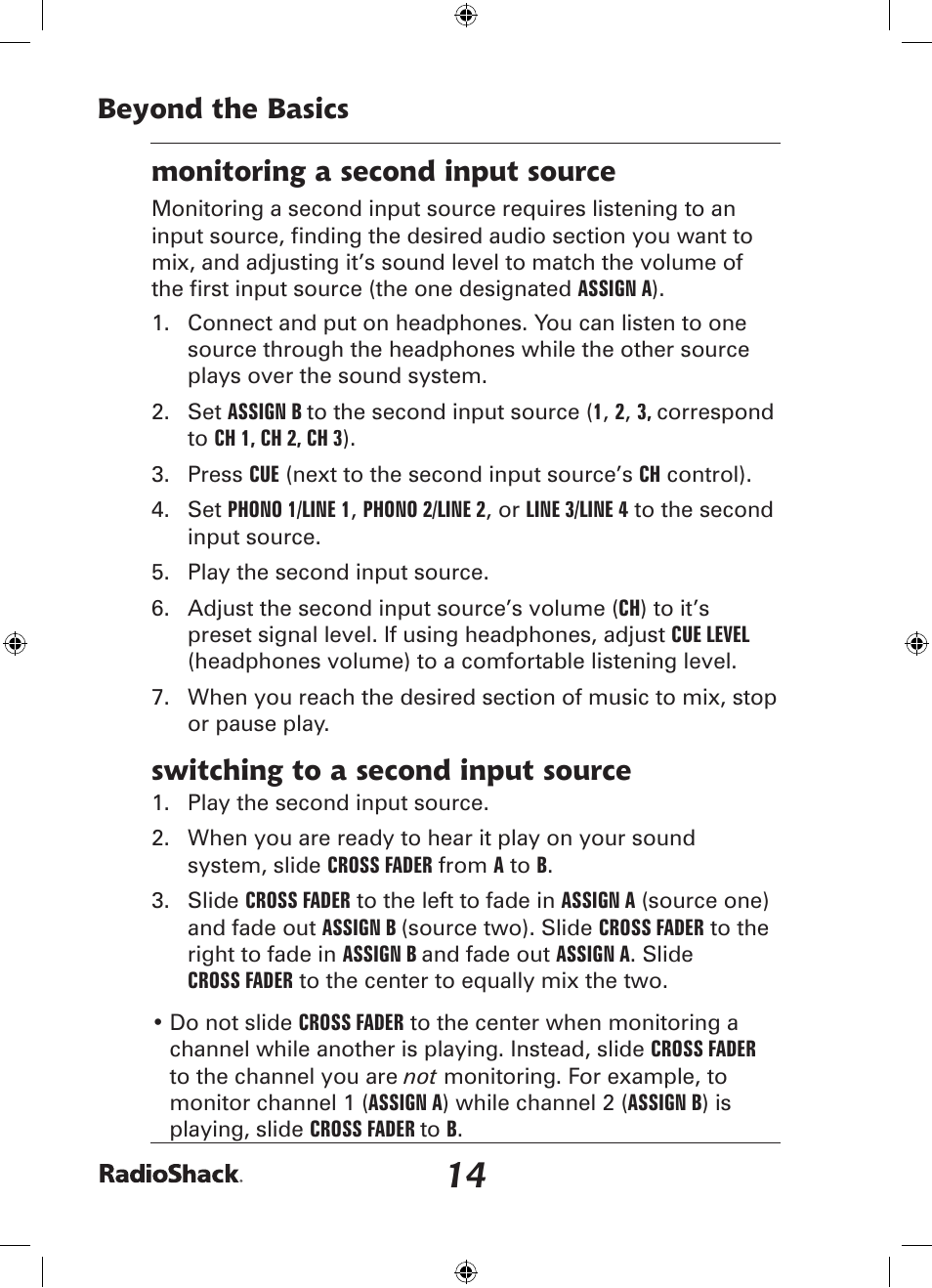 Beyond the basics monitoring a second input source, Switching to a second input source | Radio Shack 32-2057 User Manual | Page 14 / 20