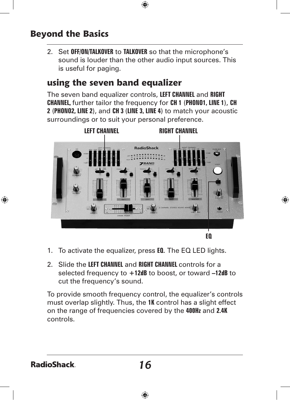 Beyond the basics, Using the seven band equalizer | Radio Shack 32-2057 User Manual | Page 16 / 20