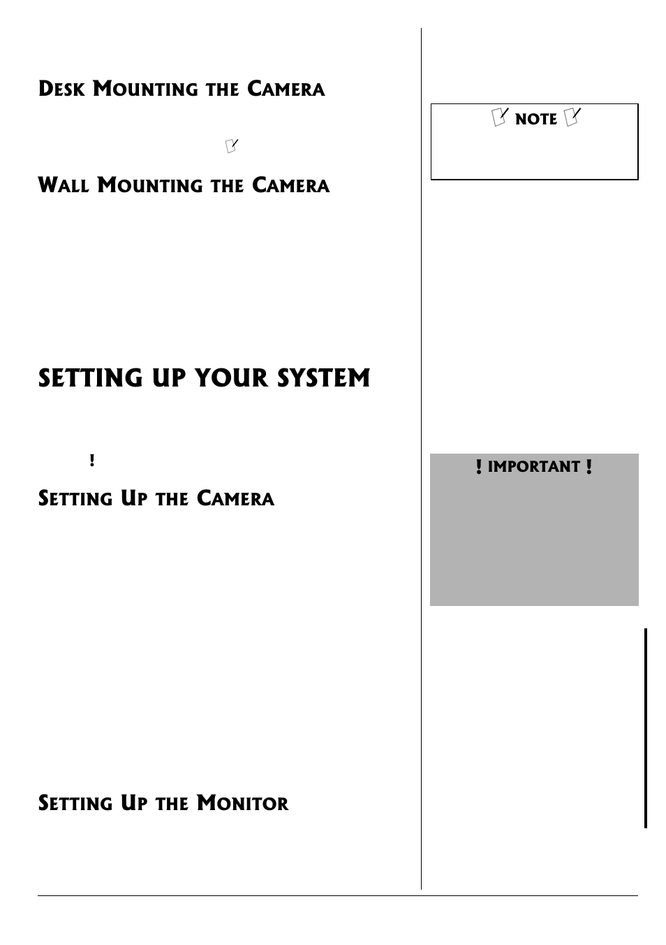 Desk mounting the camera wall mounting the camera, Setting up your system, Setting up the camera setting up the monitor | Radio Shack 49-2534 User Manual | Page 5 / 12