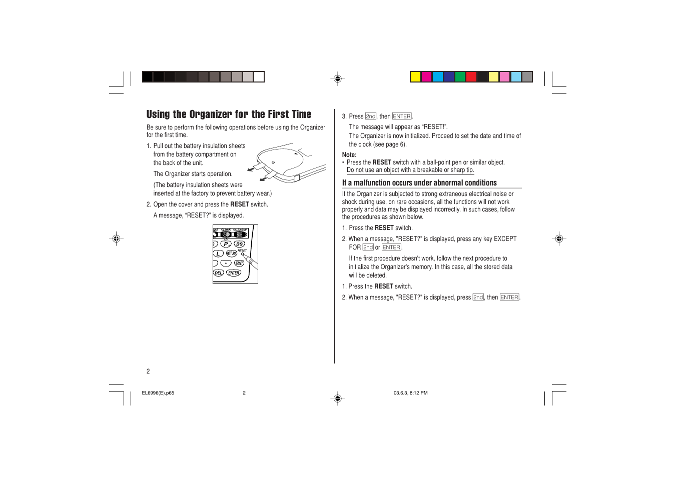 Using the organizer for the first time | Radio Shack EL-6996 User Manual | Page 4 / 40