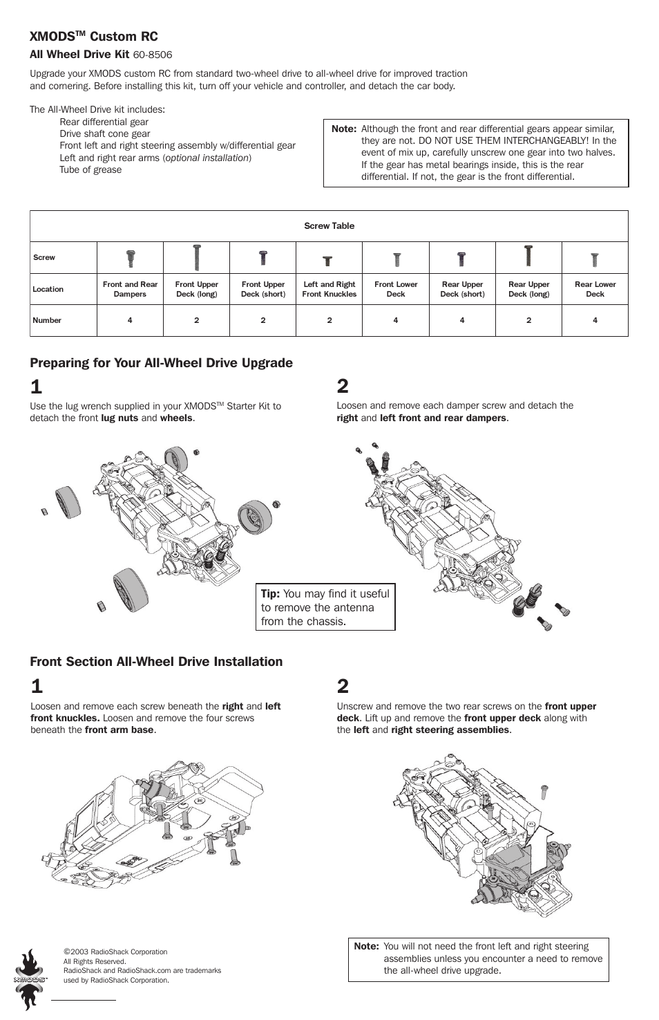 Radio Shack XMODS 60-8506 User Manual | 2 pages