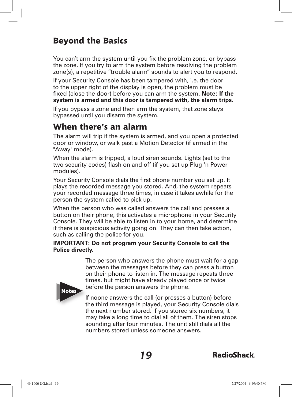 Beyond the basics, When there’s an alarm | Radio Shack 49-1000 User Manual | Page 19 / 32