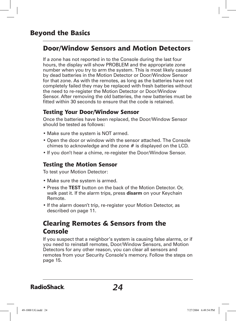 Clearing remotes & sensors from the console | Radio Shack 49-1000 User Manual | Page 24 / 32