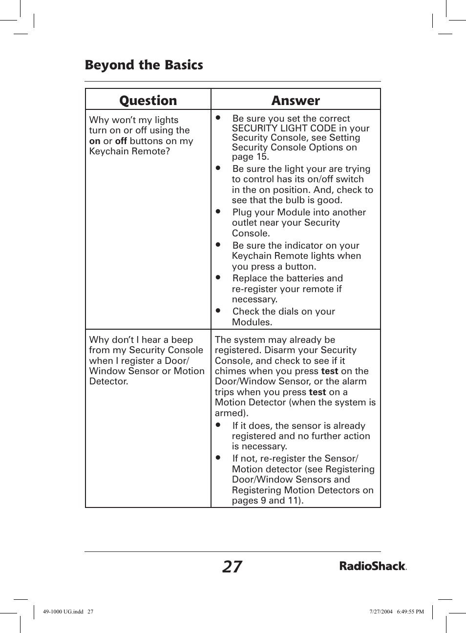 Beyond the basics question answer | Radio Shack 49-1000 User Manual | Page 27 / 32