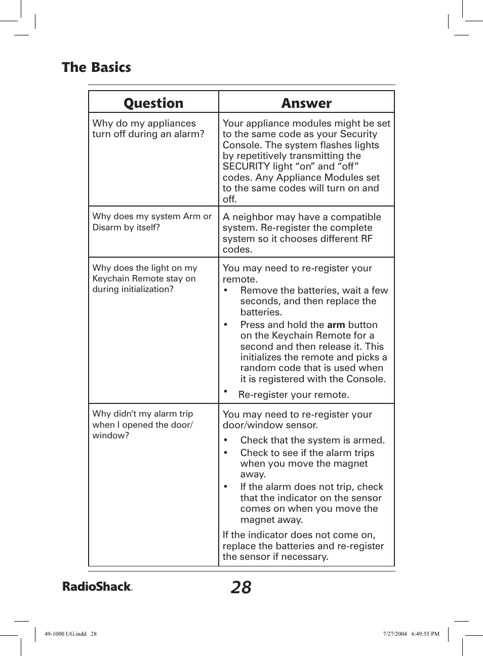 The basics question answer | Radio Shack 49-1000 User Manual | Page 28 / 32