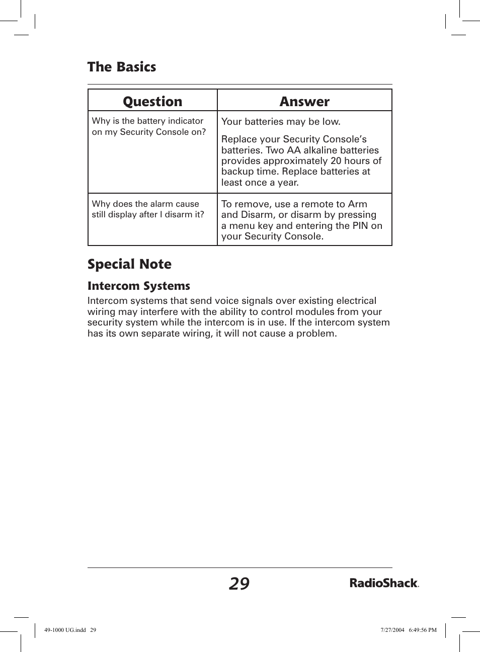 The basics question answer | Radio Shack 49-1000 User Manual | Page 29 / 32