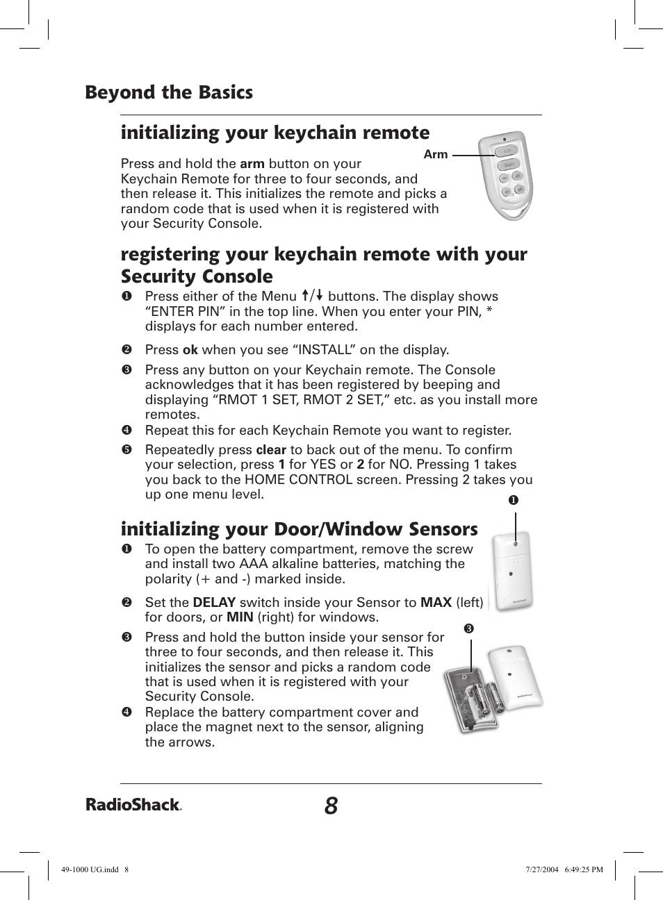 Initializing your door/window sensors | Radio Shack 49-1000 User Manual | Page 8 / 32