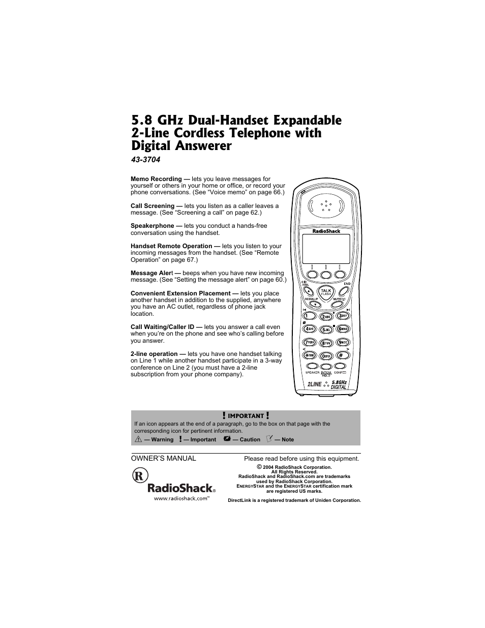 Radio Shack 43-3704 User Manual | 76 pages