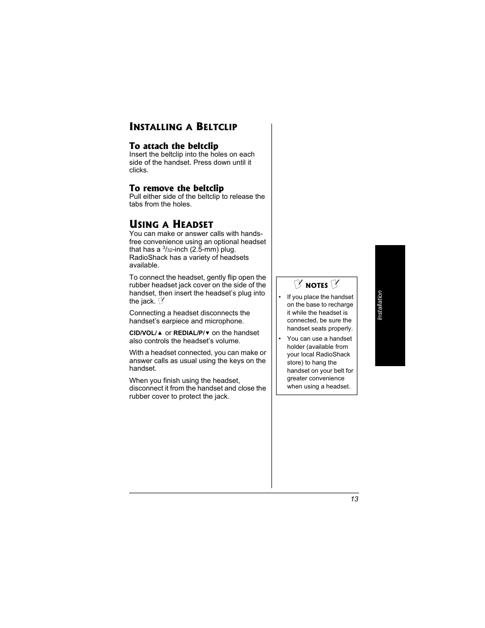 Installing a beltclip, Using a headset | Radio Shack 43-3704 User Manual | Page 13 / 76