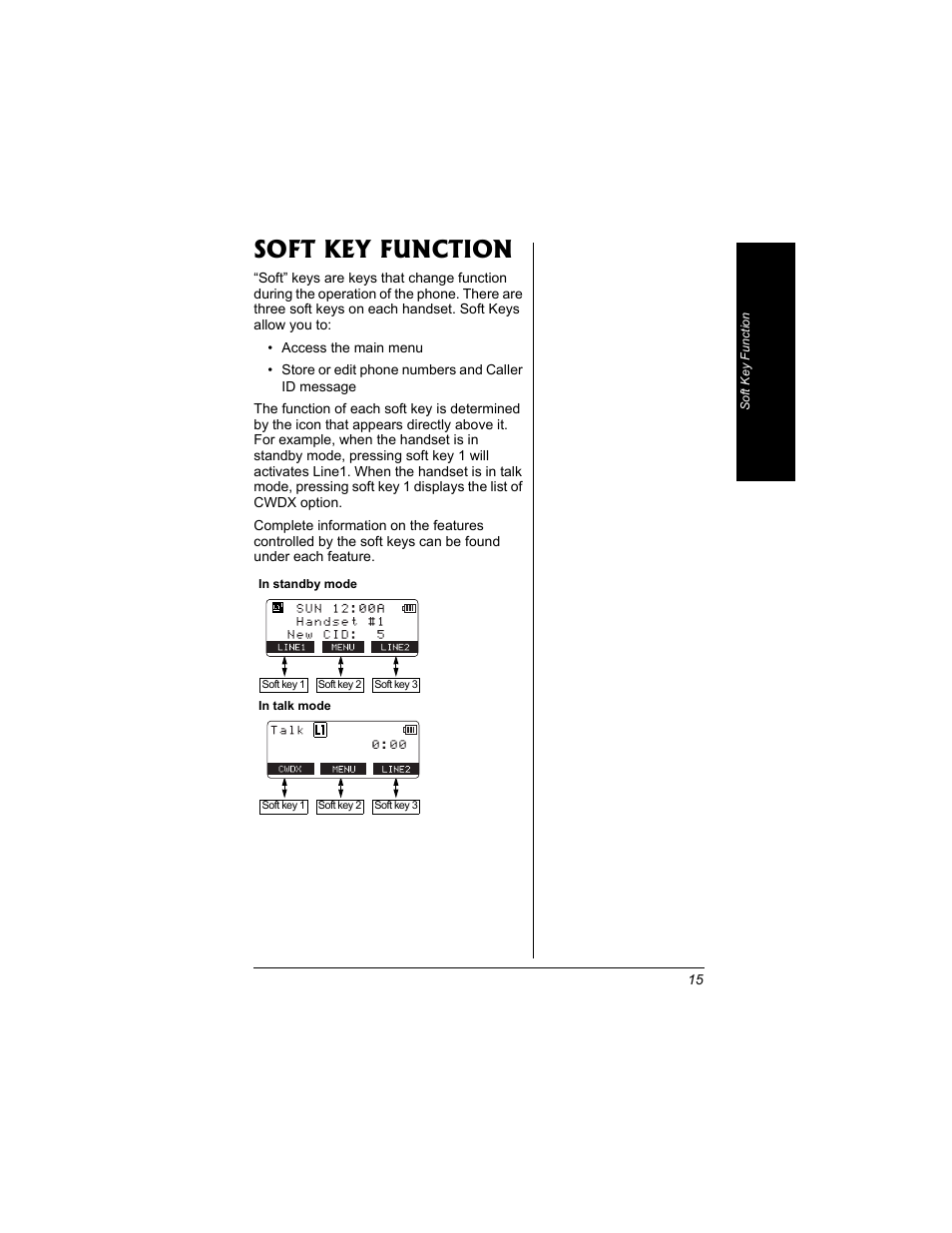 Soft key function | Radio Shack 43-3704 User Manual | Page 15 / 76