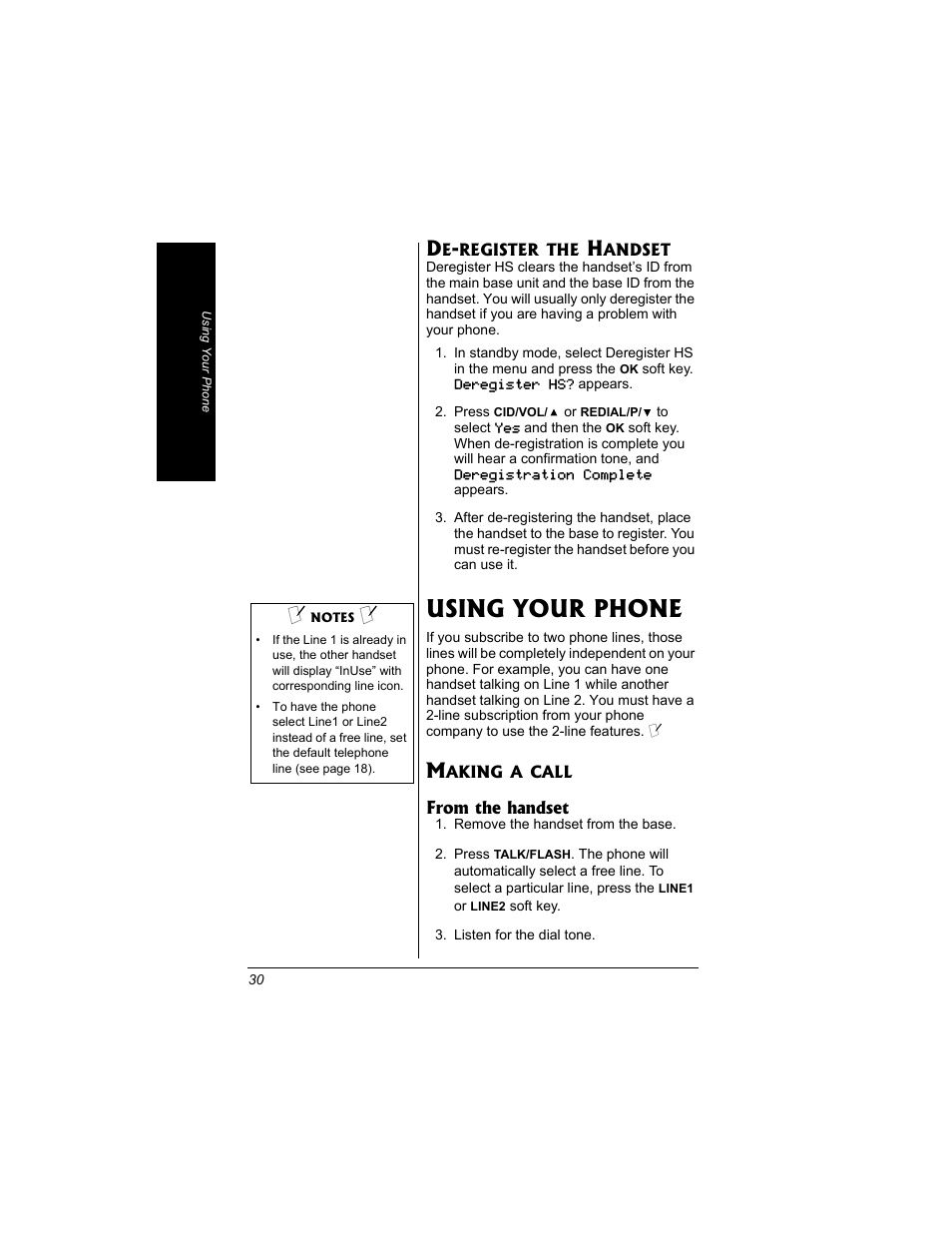 De-register the handset, Using your phone, Making a call | Radio Shack 43-3704 User Manual | Page 30 / 76