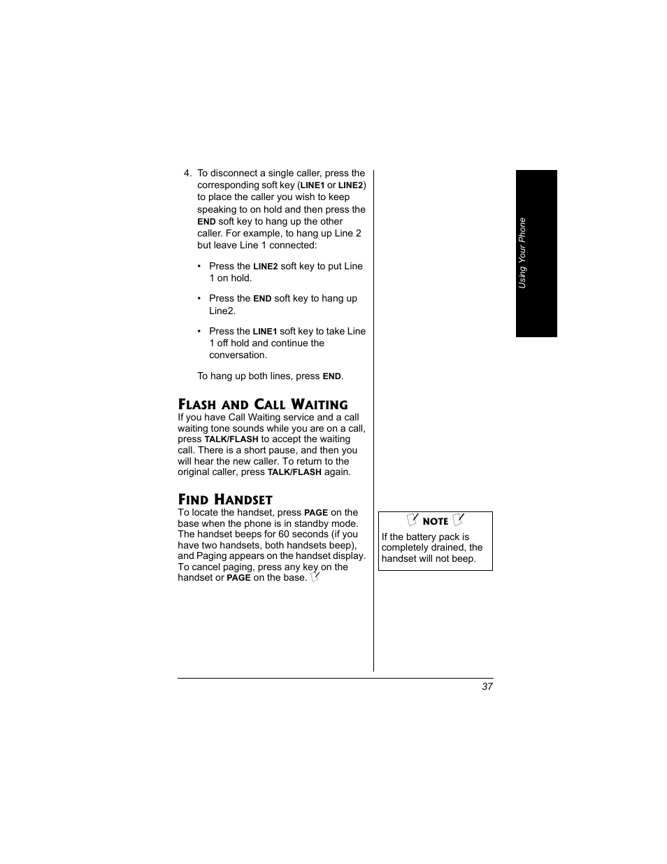 Flash and call waiting, Find handset | Radio Shack 43-3704 User Manual | Page 37 / 76