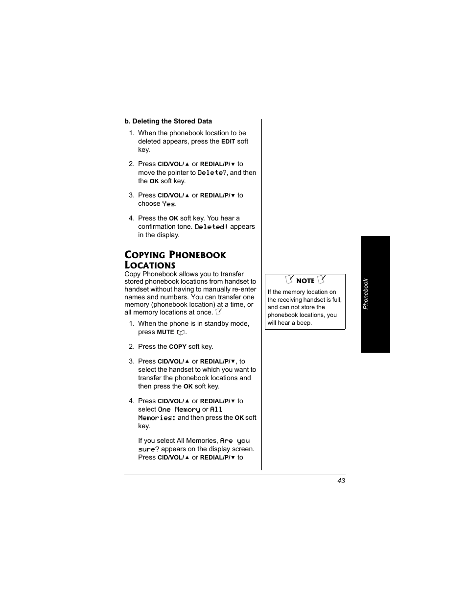 Copying phonebook locations | Radio Shack 43-3704 User Manual | Page 43 / 76