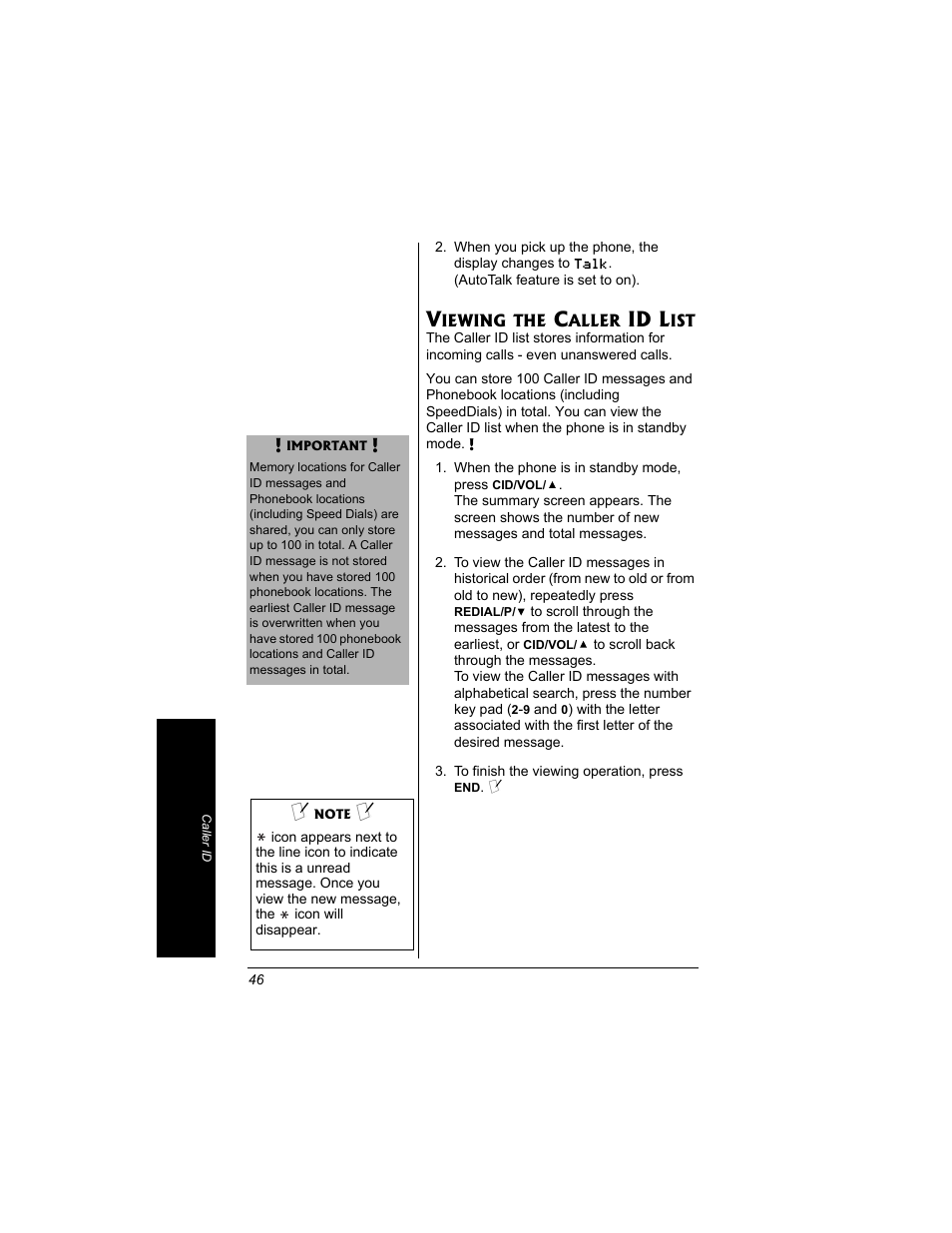 Viewing the caller id list, Id l | Radio Shack 43-3704 User Manual | Page 46 / 76