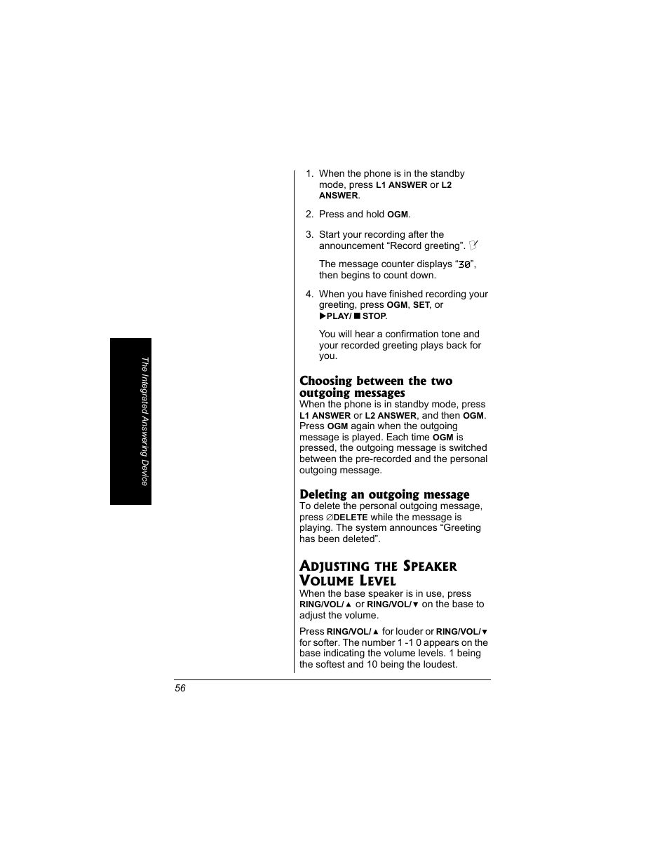 Adjusting the speaker volume, Level | Radio Shack 43-3704 User Manual | Page 56 / 76