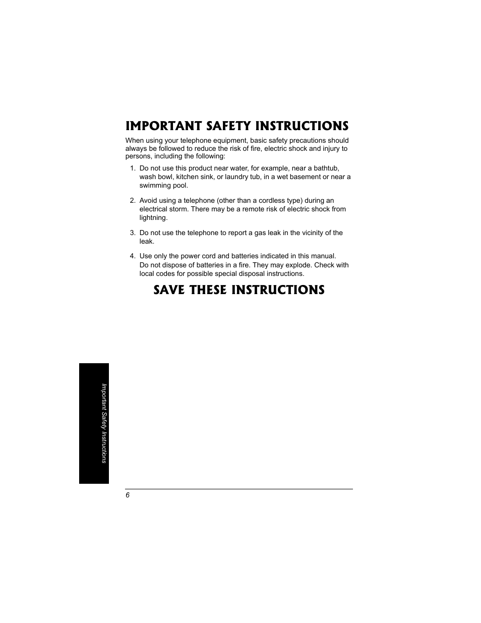 Important safety instructions, Save these instructions | Radio Shack 43-3704 User Manual | Page 6 / 76