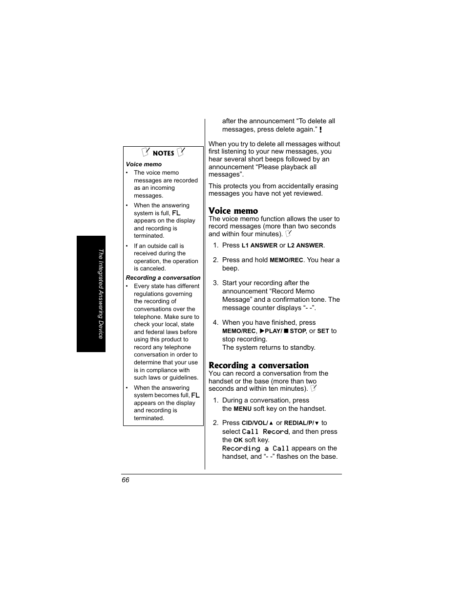 Recording a conversation | Radio Shack 43-3704 User Manual | Page 66 / 76