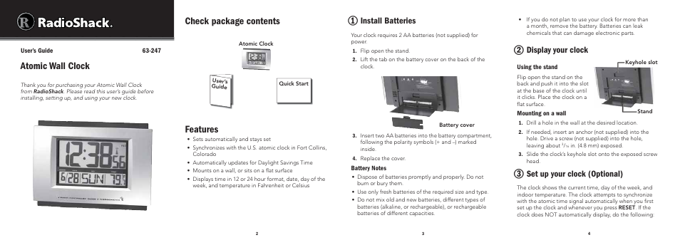 Radio Shack 63-247 User Manual | 2 pages