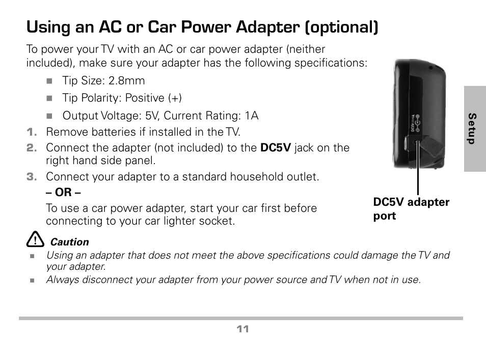Using an ac or car power adapter (optional) | Radio Shack 16-972 User Manual | Page 11 / 28