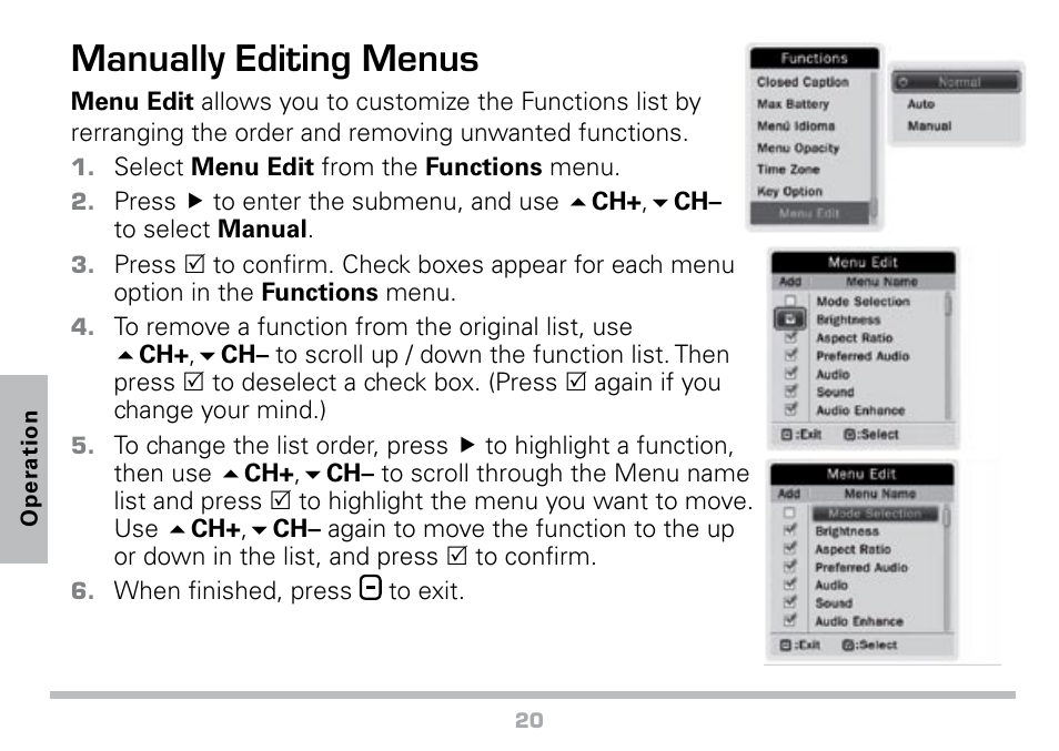 Manually editing menus | Radio Shack 16-972 User Manual | Page 20 / 28